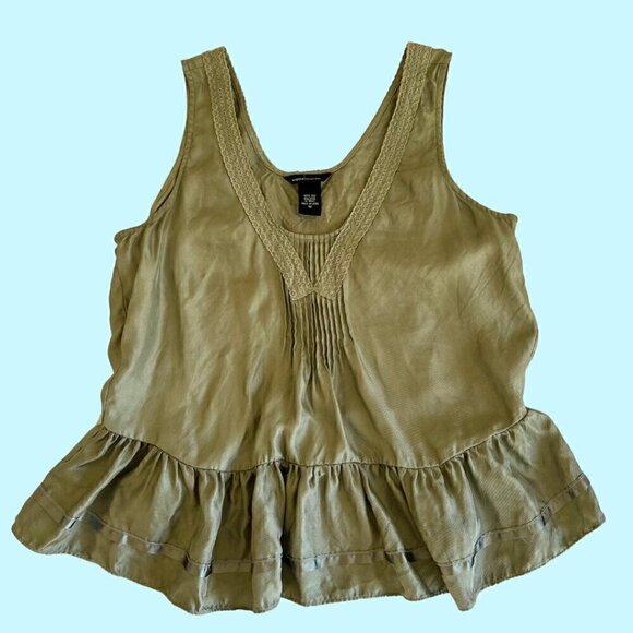 MODA International Sage Green Silk Lace Trim Sleeveless Tank Top - Picture 1 of 6